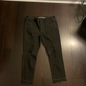 American Eagle Jegging Crop Ripped Jeans, Black, 14R